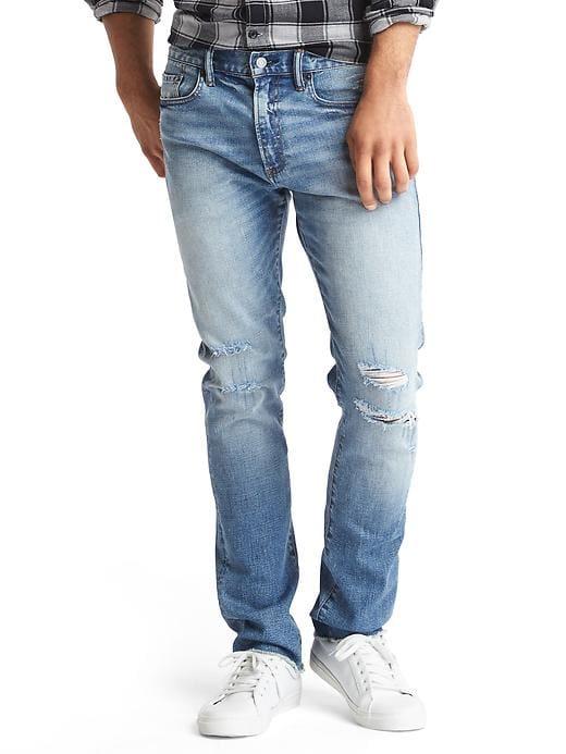 Gap Men Stretch 1969 Destructed Slim Fit Jeans - Light Destroy