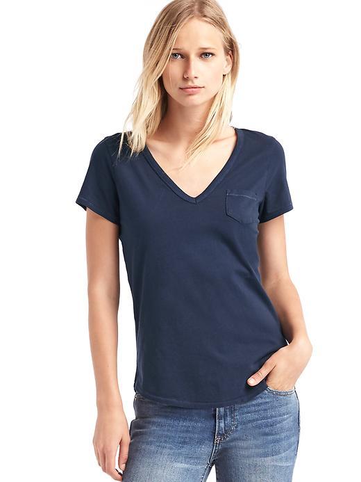 Gap Women Vintage Wash V Neck Tee - True Indigo
