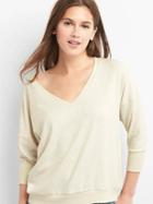 Gap Women Softspun Crop V Neck Sweatshirt - Soft Ivory