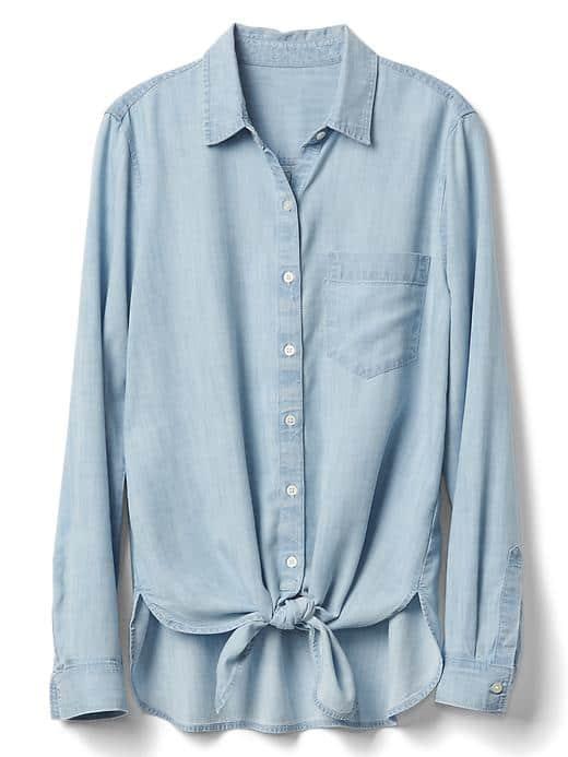 Gap Women Tencel Front Tie Shirt - Light Bleached