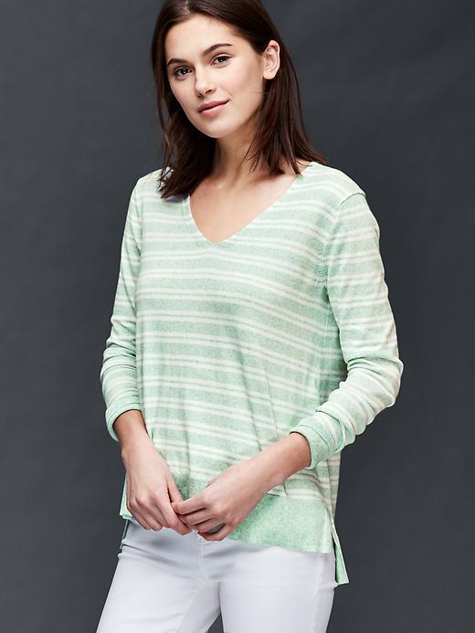 Gap Stripe V Neck Sweater - Green Stripe