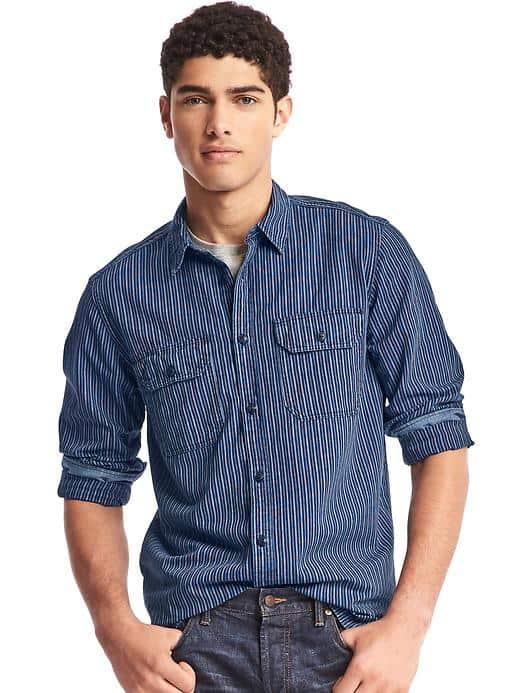 Gap Men 1969 Stripe Denim Utility Shirt - Ticking Stripe