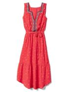 Gap Women Embroidery Midi Tier Dress - Red Print