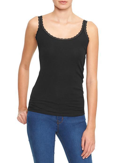 Gap Women Factory Lace Trim Ribbed Tank - True Black