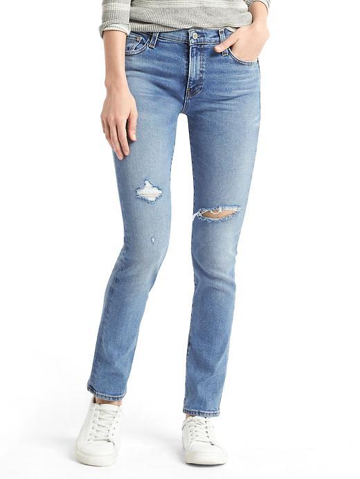 Gap Women Authentic 1969 Destructed Real Straight Jeans - Light Indigo