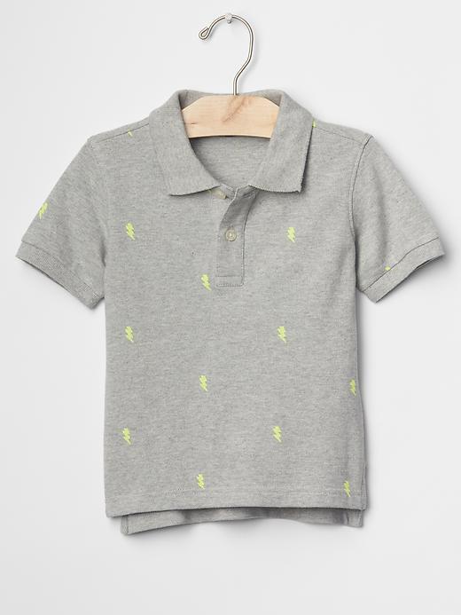 Gap Print Pique Polo - Light Heather Grey