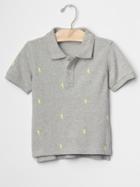 Gap Print Pique Polo - Light Heather Grey