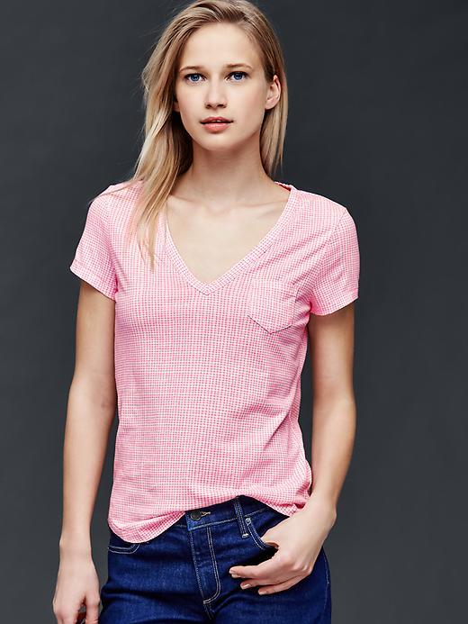 Gap Vintage Wash Print V Neck Tee - Neon Double Pink
