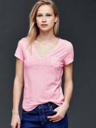 Gap Vintage Wash Print V Neck Tee - Neon Double Pink