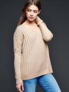 Gap Women Ribbed V Neck Pullover Sweater - Oatmeal Heather