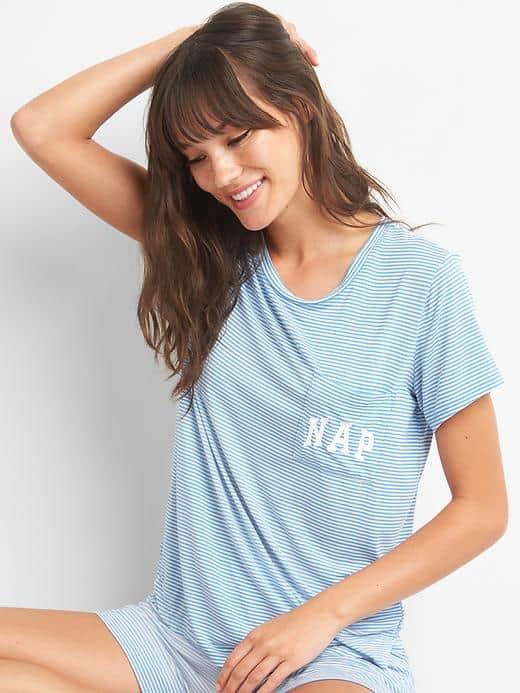 Gap Women Stripe Lightweight Sleep Tee - Preppy Stripe Blue