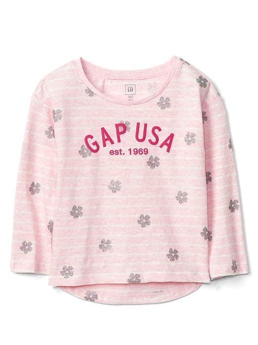 Gap Logo Floral Stripe Hi Lo Tee - Light Pink