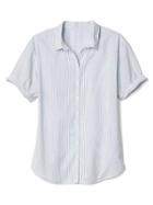 Gap Women Stripe Roll Cuff Shirt - Blue & White Stripe