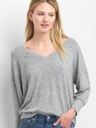 Gap Women Softspun Crop V Neck Sweatshirt - Light Grey Marle