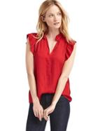 Gap Women Flutter Sleeve Split Neck Top - Red Sunset