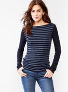 Gap Women Supersoft Stripe Boatneck Tee - Blue Stripe