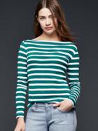 Gap Women Modern Stripe Boatneck Tee - Green Stripe
