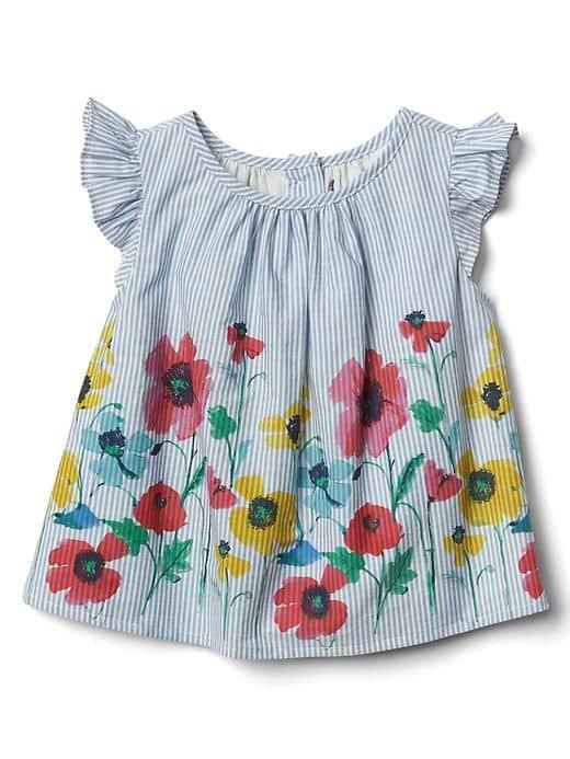 Gap Floral Border Stripe Flutter Top - New Off White
