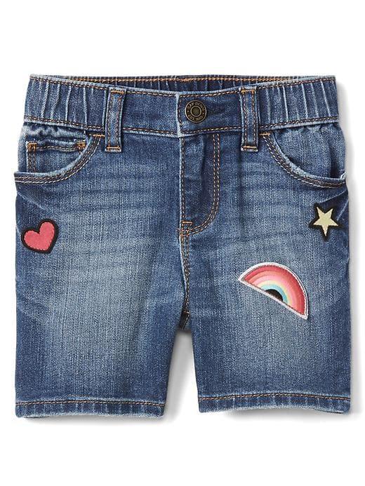 Gap Stretch Graphic Patch Shorty Shorts - Faded Blue Denim
