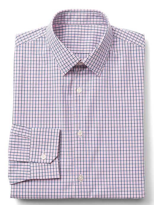 Gap Stretch Poplin Tattersall Standard Fit Shirt - Pink Plaid