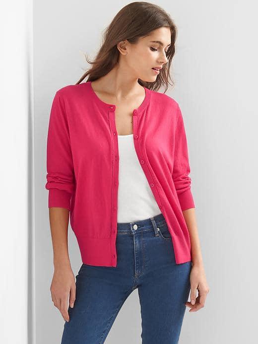 Gap Women Three Quarter Sleeve Cardigan - Jellybean Pink