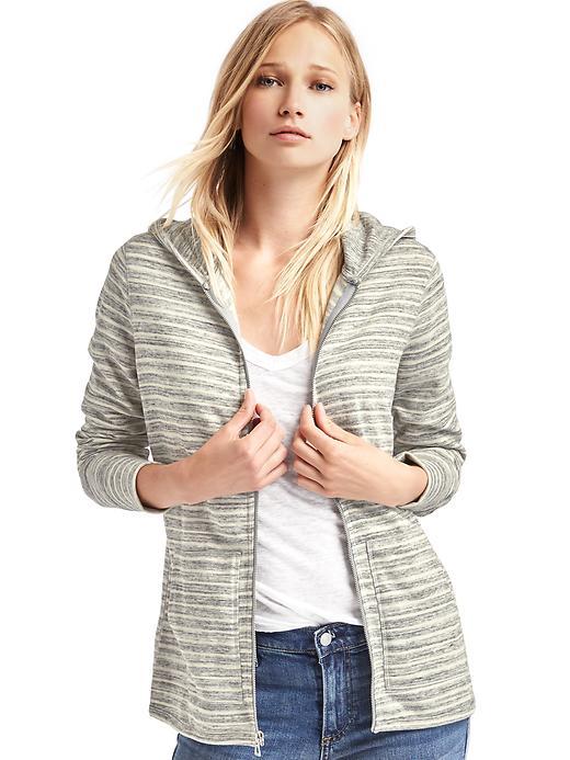 Gap Women Stripe Long Zip Hoodie - Heather Grey Stripe