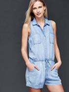 Gap Women 1969 Tencel Denim Sleeveless Romper - Light Indigo