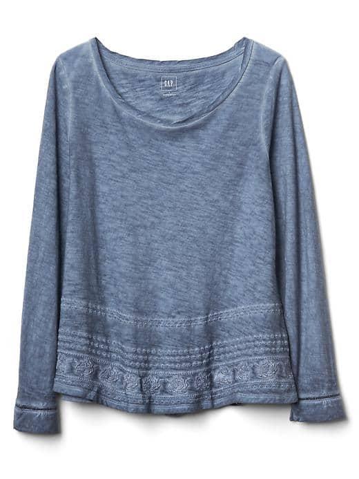 Gap Women Embroidered Long Sleeve Swing Top - True Indigo