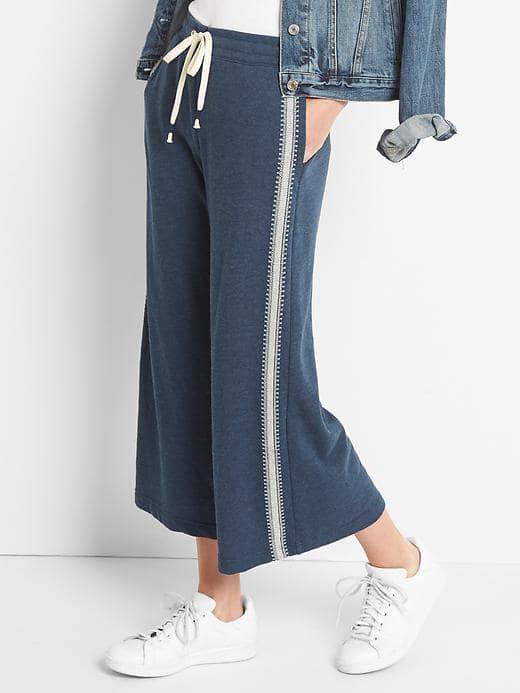 Gap Wide Leg Crop Embroidered Joggers - True Indigo