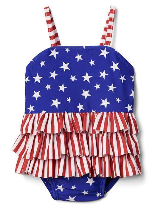 Gap Print Ruffle Swim One Piece - Stars & Stripes