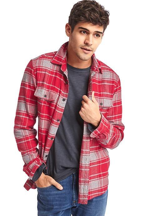 Gap Men Jaspe Plaid Standard Fit Shirt - Lasalle Red