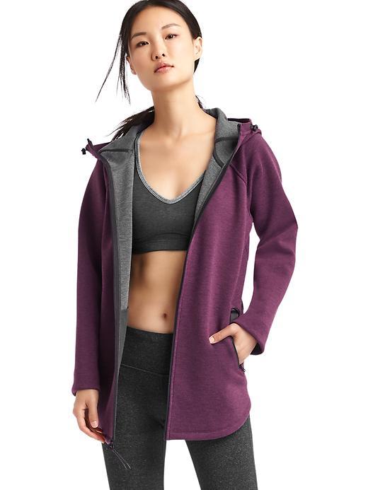 Gap Women Double Knit Zip Cape Hoodie - Plum Heather