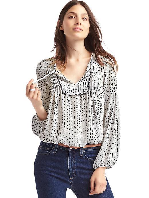 Gap Women Mini Flower Print Split Neck Top - Marino Print