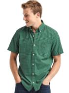 Gap Men Oxford Micro Gingham Short Sleeve Standard Fit Shirt - Green