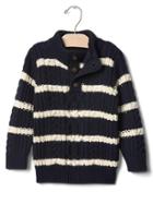 Gap Striped Button Mockneck Sweater - True Indigo