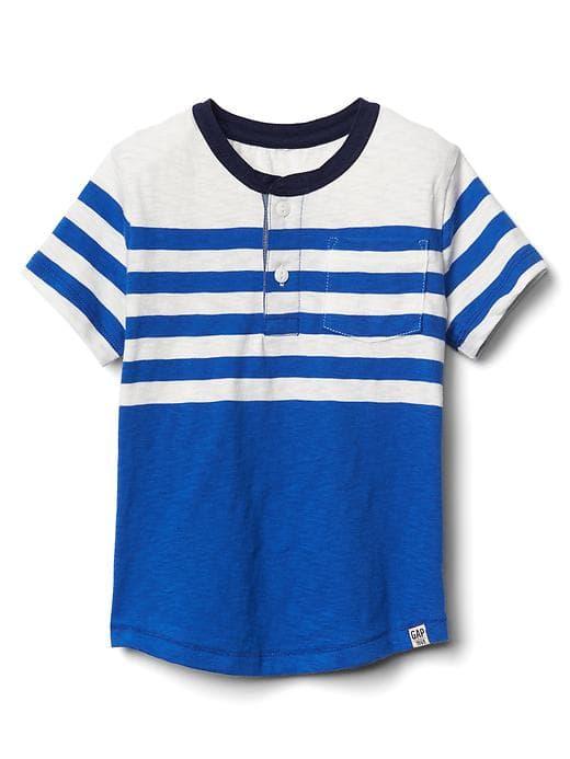 Gap Stripe Pocket Slub Henley - Bristol Blue