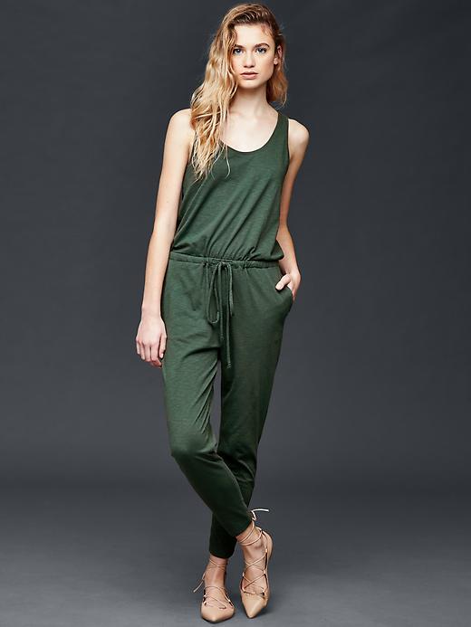 Gap Women Sleeveless Tie Jumpsuit - Dark Olive