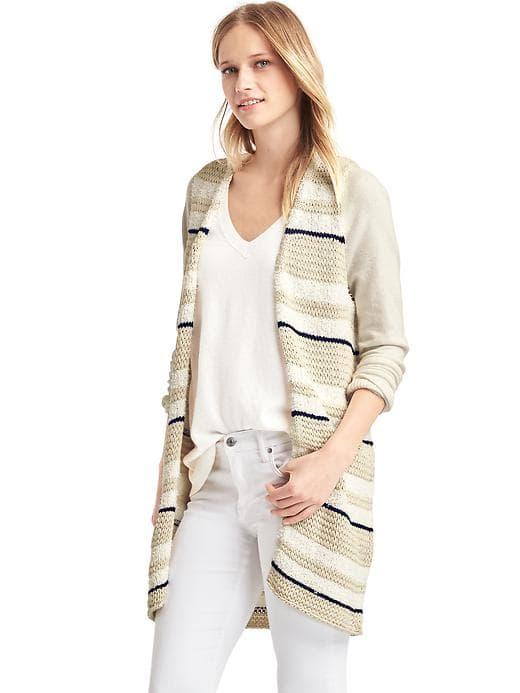 Gap Women Stripe Textured Open Front Vest - Cream