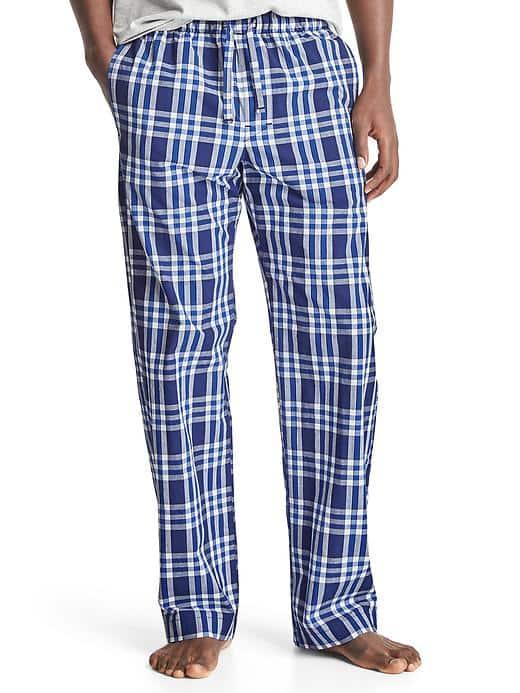 Gap Men Print Sleep Pants - Large Blue Plaid