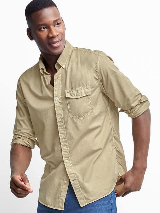 Gap Men True Wash Poplin Standard Fit Shirt - Khaki