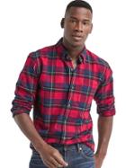 Gap Men Brushed Flannel Plaid Standard Fit Shirt - Lasalle Red