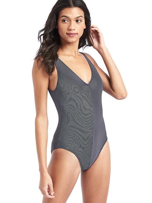 Gap Women Stripe V Neck One Piece Suit - Dark Night