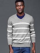 Gap Men Cotton Stripe V Neck Sweater - Gray Stripe