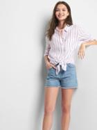Gap Women Linen Oversize Boyfriend Shirt - Thin Pink Stripe