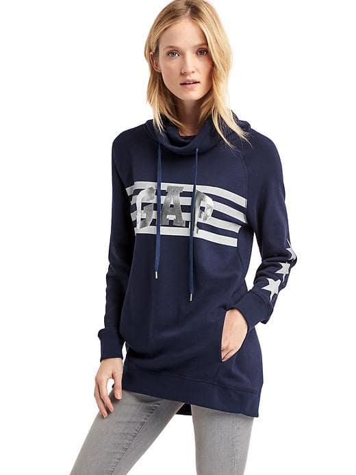 Gap Women Metallic Logo Funnel Neck Tunic - Dark Night