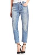 Gap Women Mid Rise Destructed Vintage Straight Jeans - Light Indigo