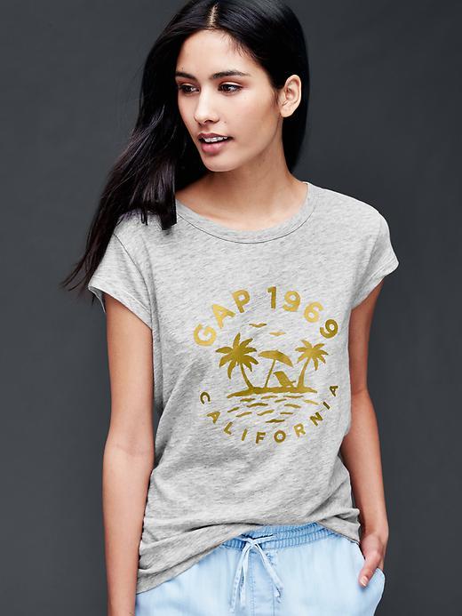 Gap Women Palm Tree Graphic Logo Tee - Heather Grey