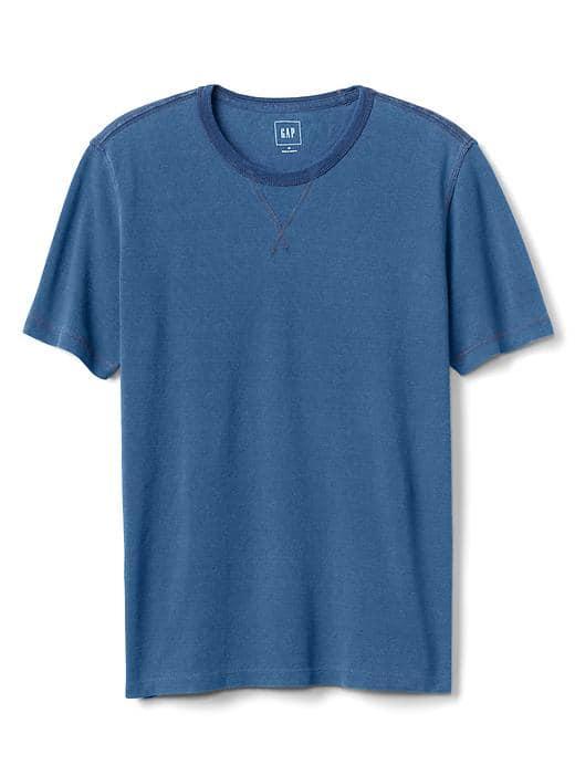 Gap Men Indigo Pique Crewneck Tee - Light Indigo