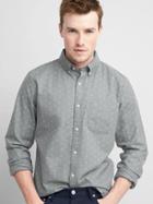 Gap Oxford Print Slim Fit Shirt - Medium Dot Gray