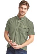 Gap Men Oxford Short Sleeve Standard Fit Shirt - Desert Cactus